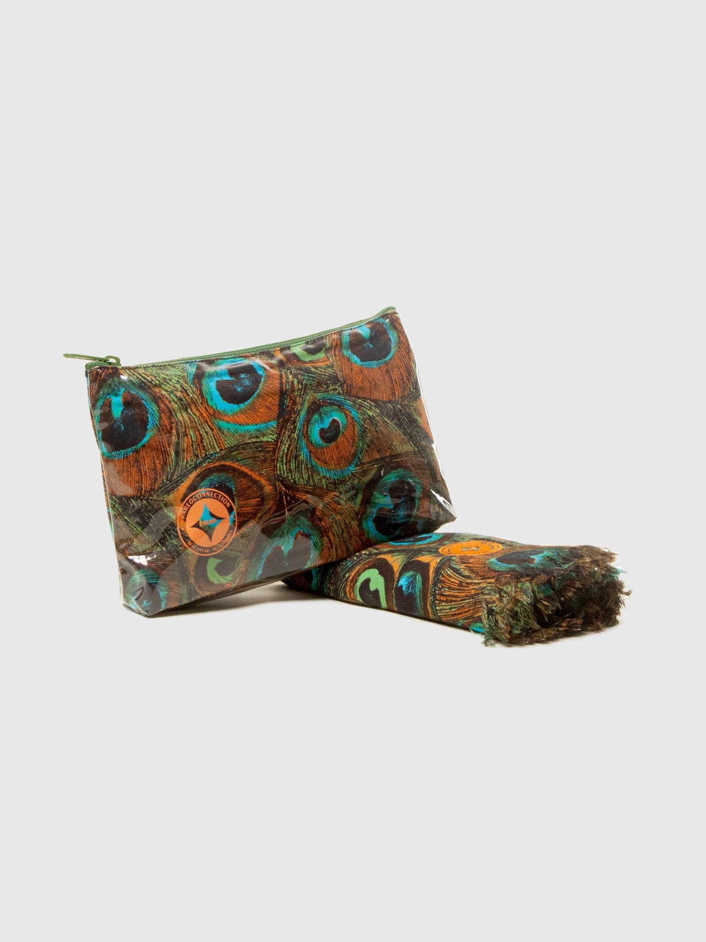 Ensemble paréo/pochette paon